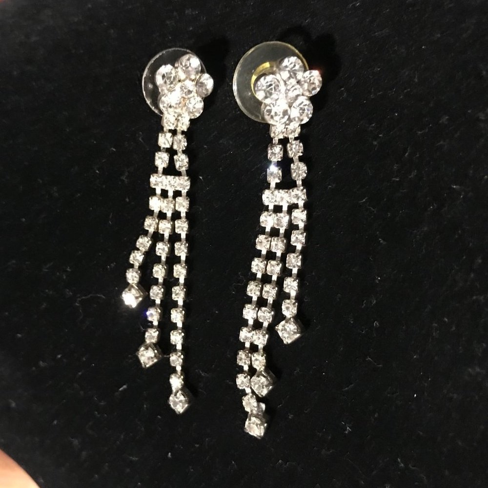 Jewelry - Crystal Flower Pierced Earrings with 2" Crystal Dangles